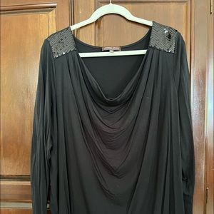 ADRIENNE VITTADINI Sequined Drape-Neck Knit Top in Black - Size 2X